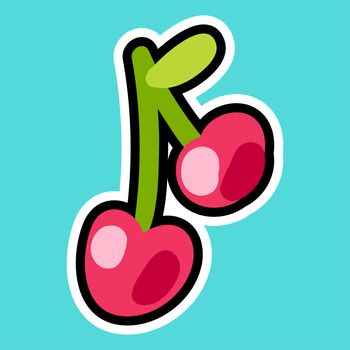 Sticker with cherry. Sweet berry for juice. Tasty food. Vector