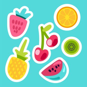 Sweet Tasty Summer Fruits And Berries Set. Vegan vector