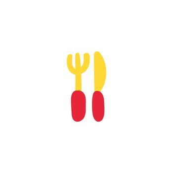 Cutlery flat color illustration. Plastic knife and fork. Catering hand drawn design element