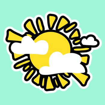 Vector sun in cartoon style. Isolated icon of sun or good weather with background for meteorological forecast