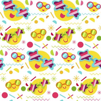 Fashion memphis stylish bright seamless pattern with smiles. Vector