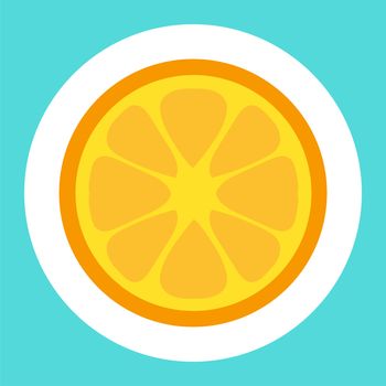 Lemon cartoon sticker. Nice orange. Girl fashion patch. Sweet and tasty natural fruit food icon. Citrus sign. Vector