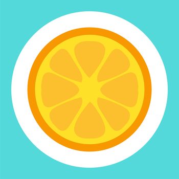 Lemon cartoon sticker. Nice orange. Girl fashion patch. Sweet and tasty natural fruit food icon. Citrus sign. Vector
