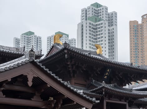 Roof detail in Chi Lin Nunnery in Hong Kong
