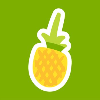 Pineapple cartoon sticker. Nice berry. Girl fashion patch. Sweet and tasty natural food icon. Vector