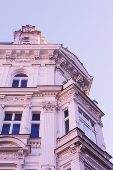 Exterior facade of classic building in the European city, architecture and design detail