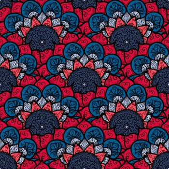 Hand drawn Mandala Seamless Pattern. Arabic, indian, turkish and ottoman culture decoration style. Ethnic ornamental background. Magic vintage template of greeting, card, print, cloth, tattoo. Vector