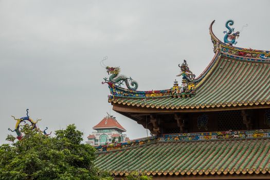 XIAMEN, CHINA - OCTOBER 31, 2018: Detail of roof carvings on South Putuo or Nanputuo Temple