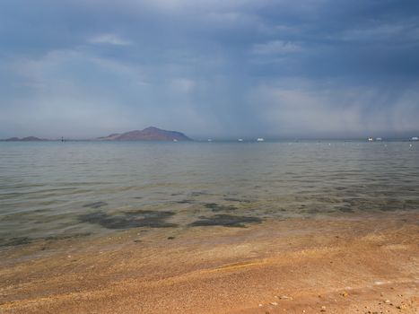 Overcast sky over the Red sea and Tiran Island