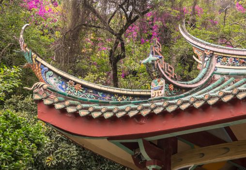 Detail of roof carvings on South Putuo or Nanputuo Temple