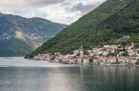 Village of Perast on coastline of Gulf of Kotor in Montenegro