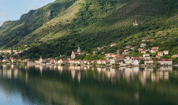 Small village of Prcanj on coastline of Gulf of Kotor in Montenegro