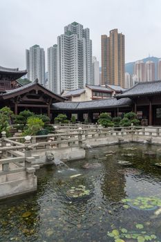 Temple in the Nan Lian Garden by Chi Lin Nunnery in Hong Kong