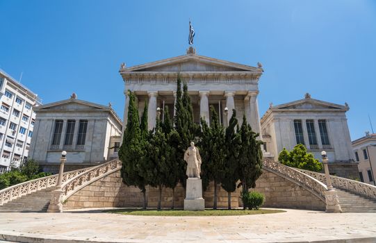 Neoclassical building housing the National Library of Greece in Athens city center