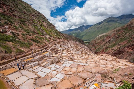 Peruvian mountainous landscape covered by salt pans.