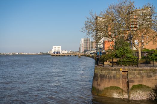 Wharf on the Thames Path National Trail near Woolwich