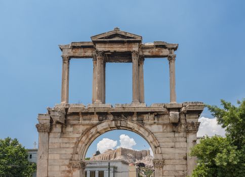 Acropolis hill with the Hadrians Arch in front