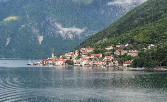 Village of Perast on coastline of Gulf of Kotor in Montenegro