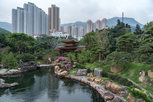 Panorama in the Nan Lian Garden by Chi Lin Nunnery in Hong Kong