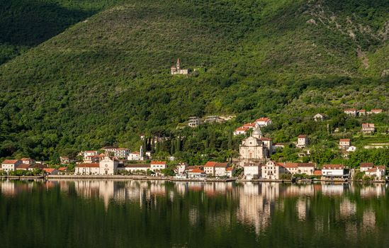 Small village of Prcanj on coastline of Gulf of Kotor in Montenegro