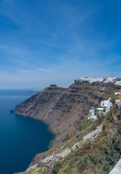 Pathway on cliff to Imerovigli and Firostefani above village of Fira on Santorini