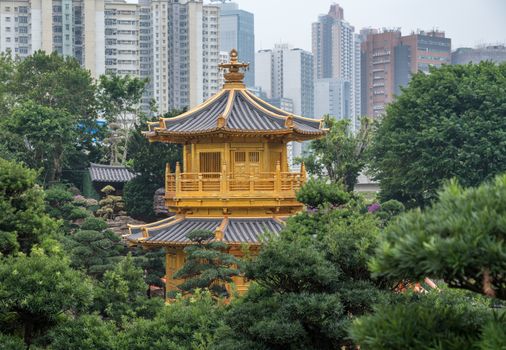 Temple in the Nan Lian Garden by Chi Lin Nunnery in Hong Kong
