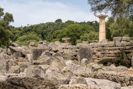 Ruins of Temple of Zeus at Olympia at the site of the first Olympic games near Athens Greece