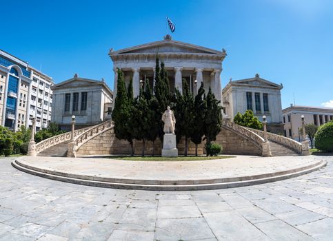 Neoclassical building housing the National Library of Greece in Athens city center