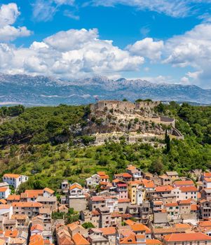 Ruins of old Venetian fort above the coastal town of Novigrad in Croatia