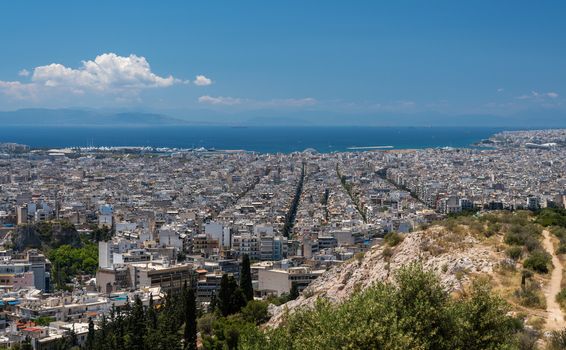 City of Athens to Piraeus port taken from the summit of Filopappou Hill