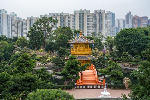 Temple in the Nan Lian Garden by Chi Lin Nunnery in Hong Kong