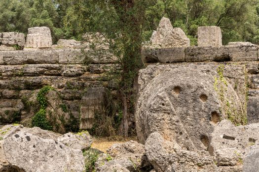 Ruins of Temple of Zeus at Olympia at the site of the first Olympic games near Athens Greece