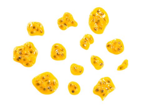 Closeup top view passion fruit seed on white background, fruit for healthy concept
