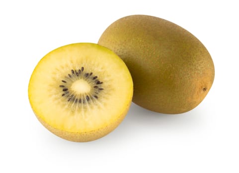 Fresh gold kiwi fruit isolated on white background, health care concept
