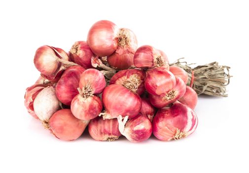 Red dried onions on white background, raw food ingredient