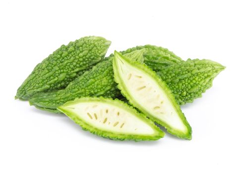 Fresh Bitter gourd isolated on white background, herb and medical concept