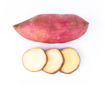 Top view raw sweet potato isolated on white background, healthy food concept