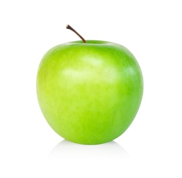 Closeup green apple with slice isolated on white background, fruit for healthy diet concept