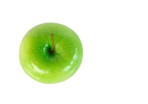 Closeup top view green apple on white background, fruit for healthy diet concept