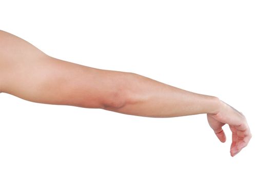 Man arm with blood veins on white background, health care and medical concept