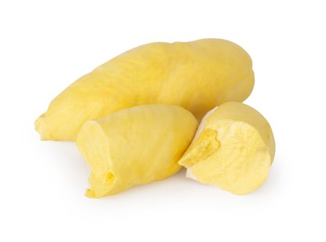 Ripe durian fruit isolated on white background
