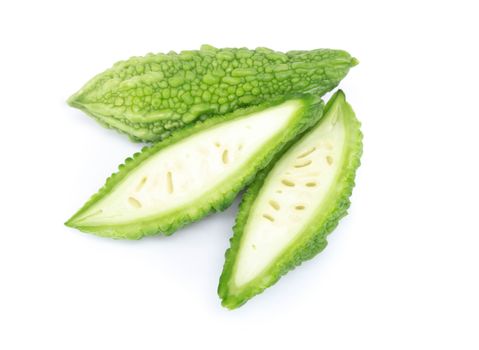 Fresh Bitter gourd isolated on white background, herb and medical concept