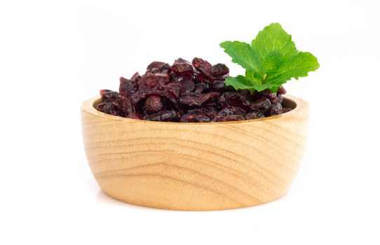 Dried canberry mix blueberry fruit in wood bowl isolated on white backgroud, food healty diet