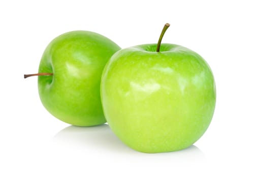 Closeup green apple with slice isolated on white background, fruit for healthy diet concept