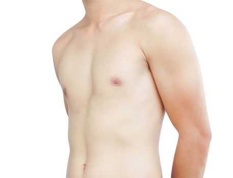 Close up body skinny man isolated with white background, health care and medical concept