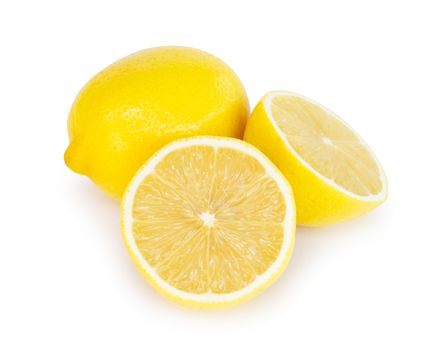 Closeup fresh lemon fruit slice isolated on white background, food and healthy concept