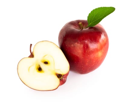 Fresh red apple fruit with slice isolated on white background, Healthy food concept
