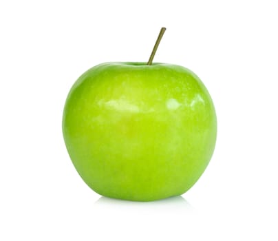 Closeup top view green apple on white background, fruit for healthy diet concept