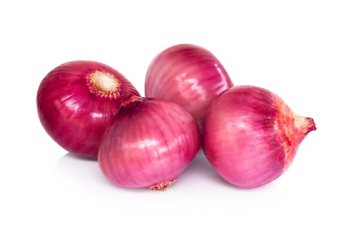 Fresh red onions isolated on white background, raw food ingredient