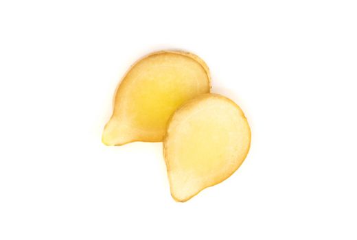 Fresh ginger root with sliced on white background for herb and medical product concept